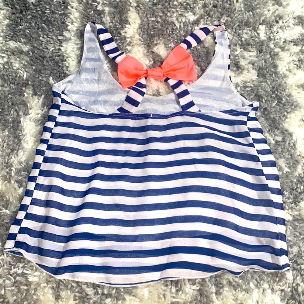 Stripped tank with pink bow & Crisscrossed back